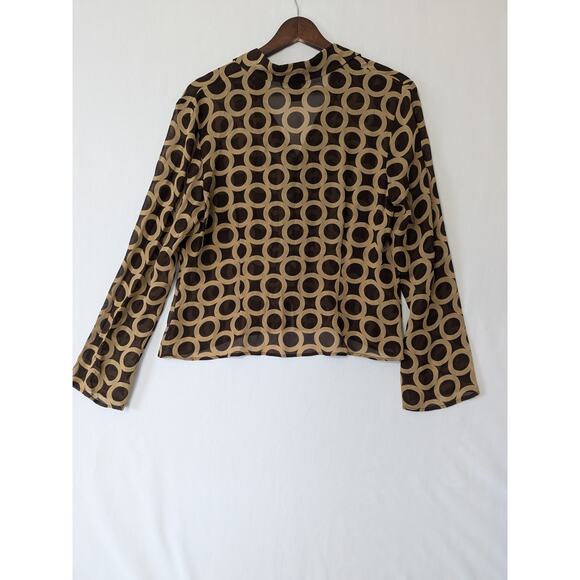 Grace Dane Lewis Womens Silk Brown Circle Link Button Up Sheer Blouse Size 12P - Picture 4 of 8
